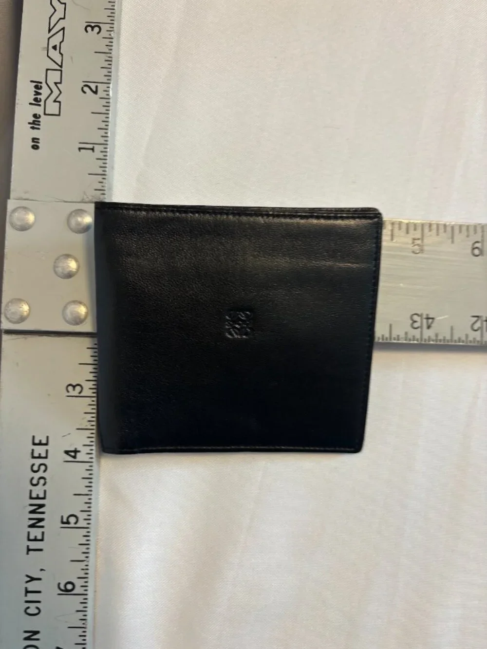 Authentic Vintage LOEWE Black Leather Bifold Wallet Embossed Anagram Slim Spain